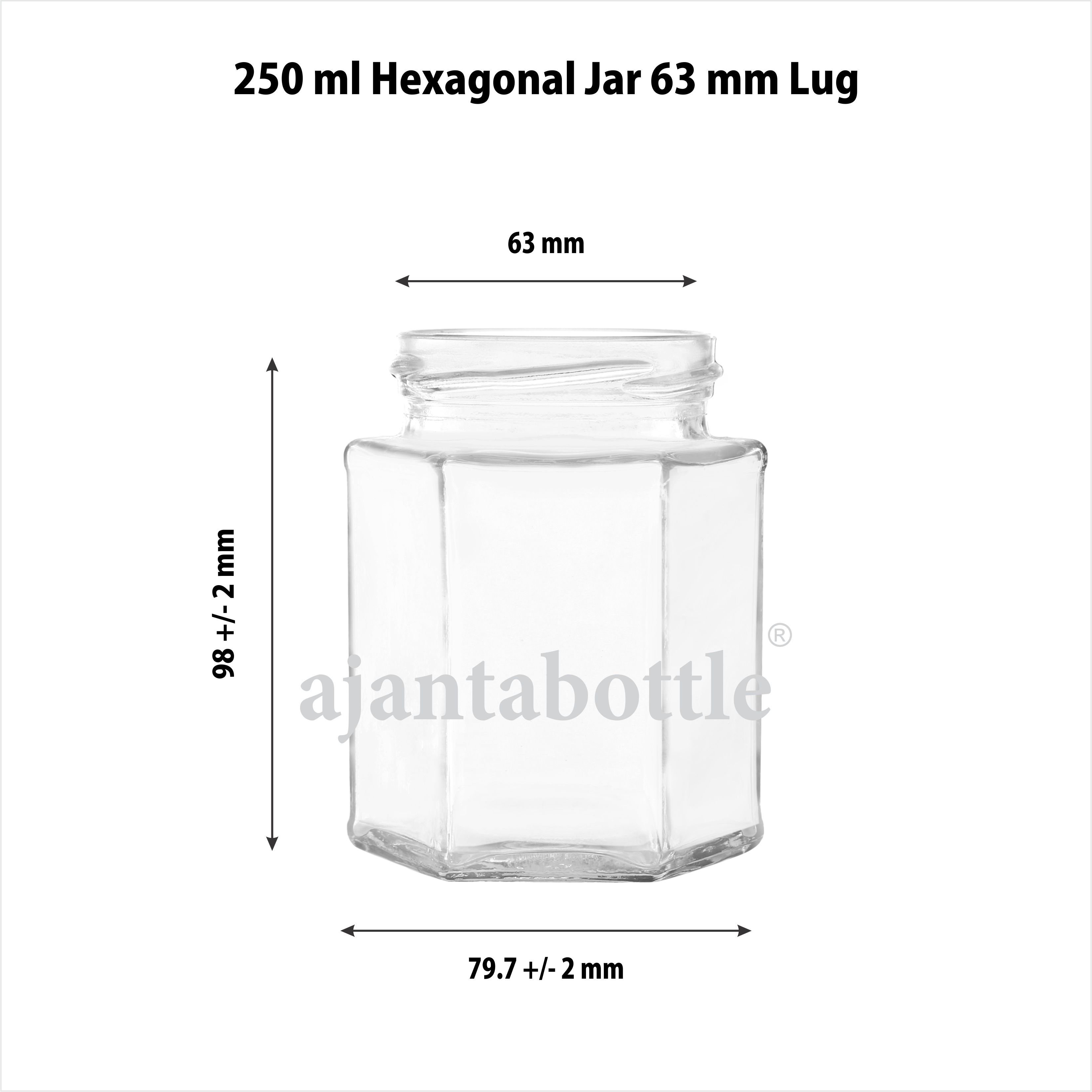 Ml Hexagonal Lug Glass Jar Mm Lug Neck Ajanta Bottle Pvt Ltd