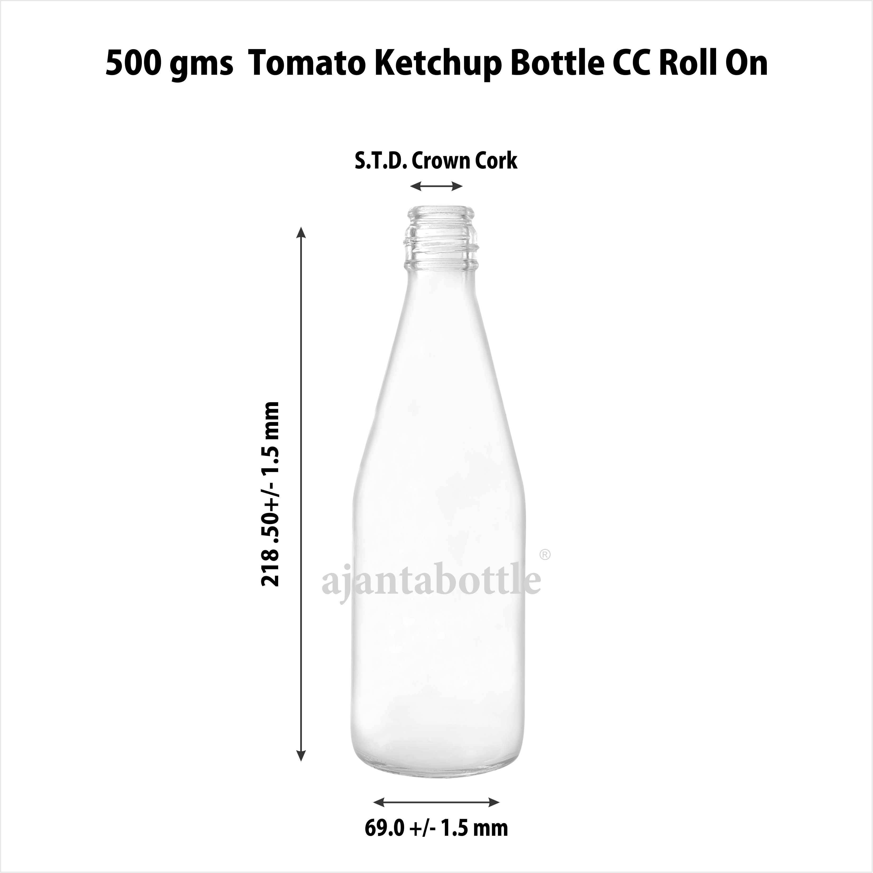 500 gm Ketchup New Glass Bottle Roll On & CC Neck Ajanta Bottle Pvt Ltd