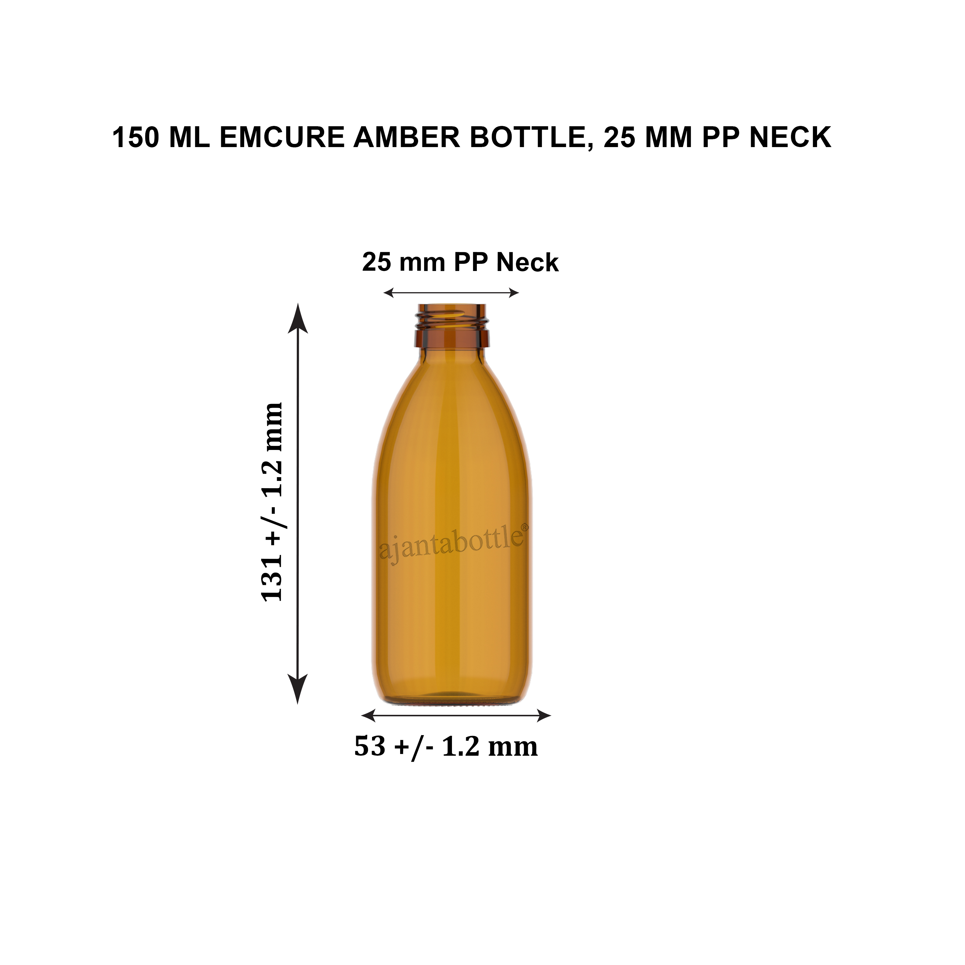 150 ml Round Emcure Amber Glass Bottle 25 mm ROPP Neck - Ajanta Bottle ...