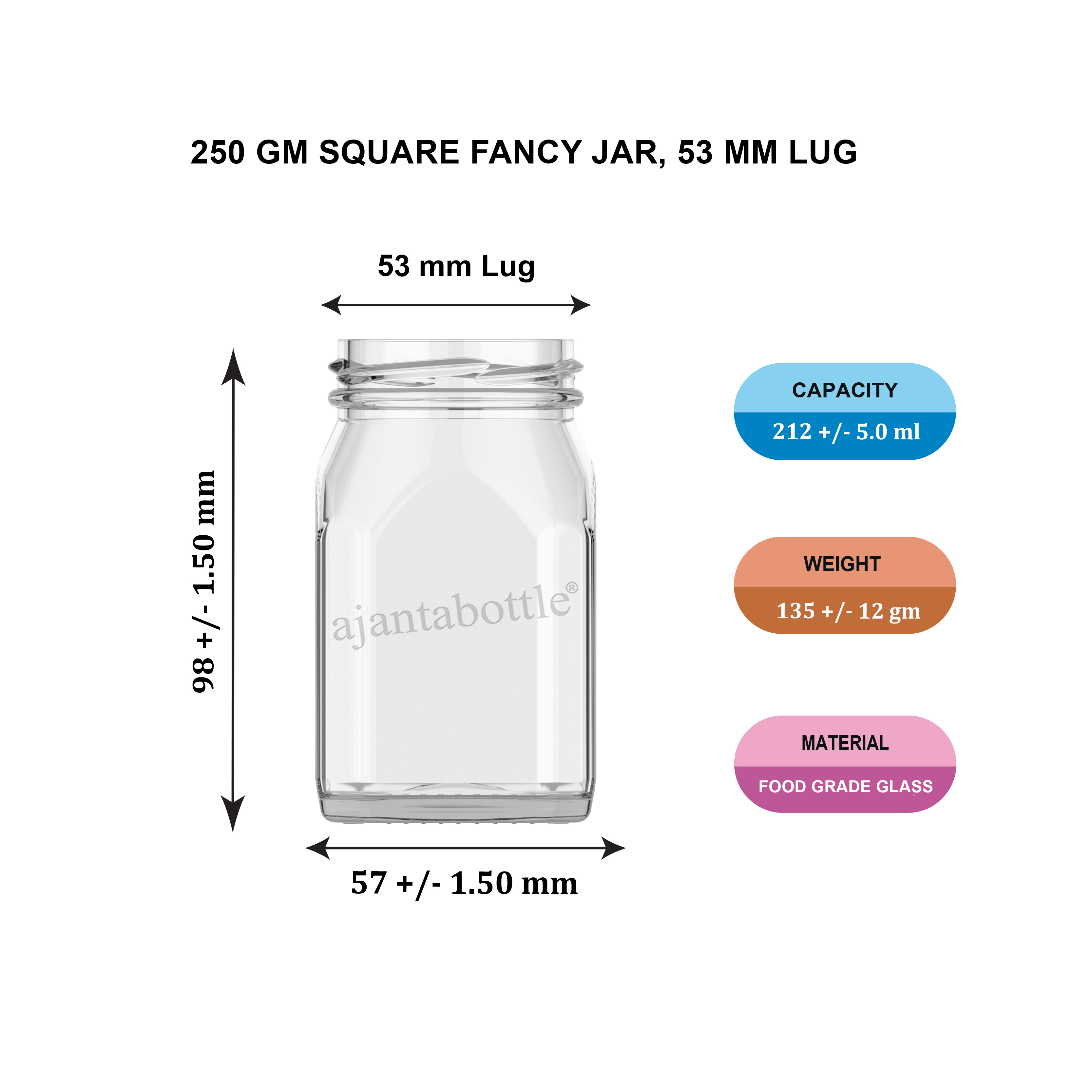 Square Shaped Glass Storage Honey Jar Storage Cookie Jar With