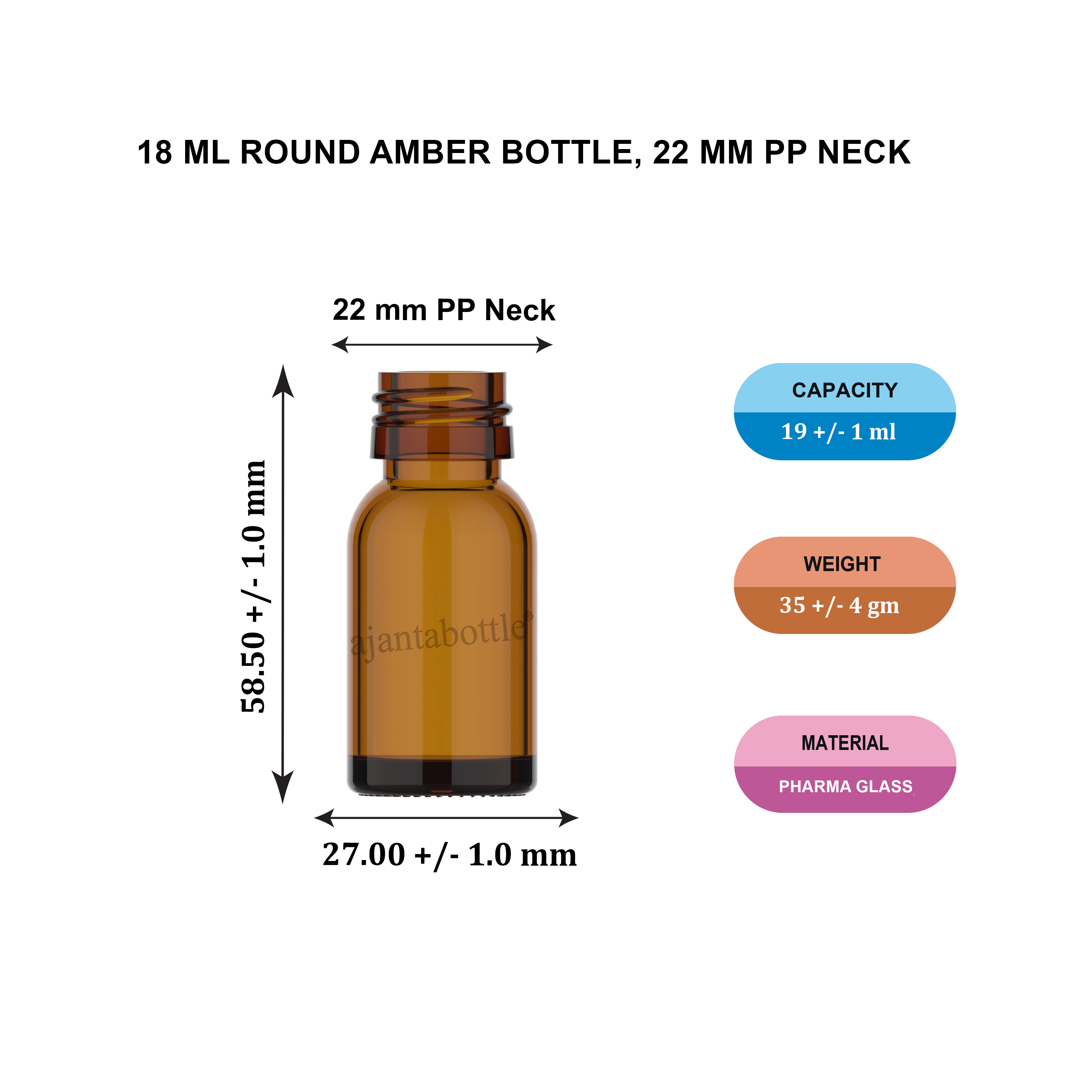50 ml Dropper Amber Glass Bottle 18 mm Special Neck - Ajanta Bottle Pvt Ltd  