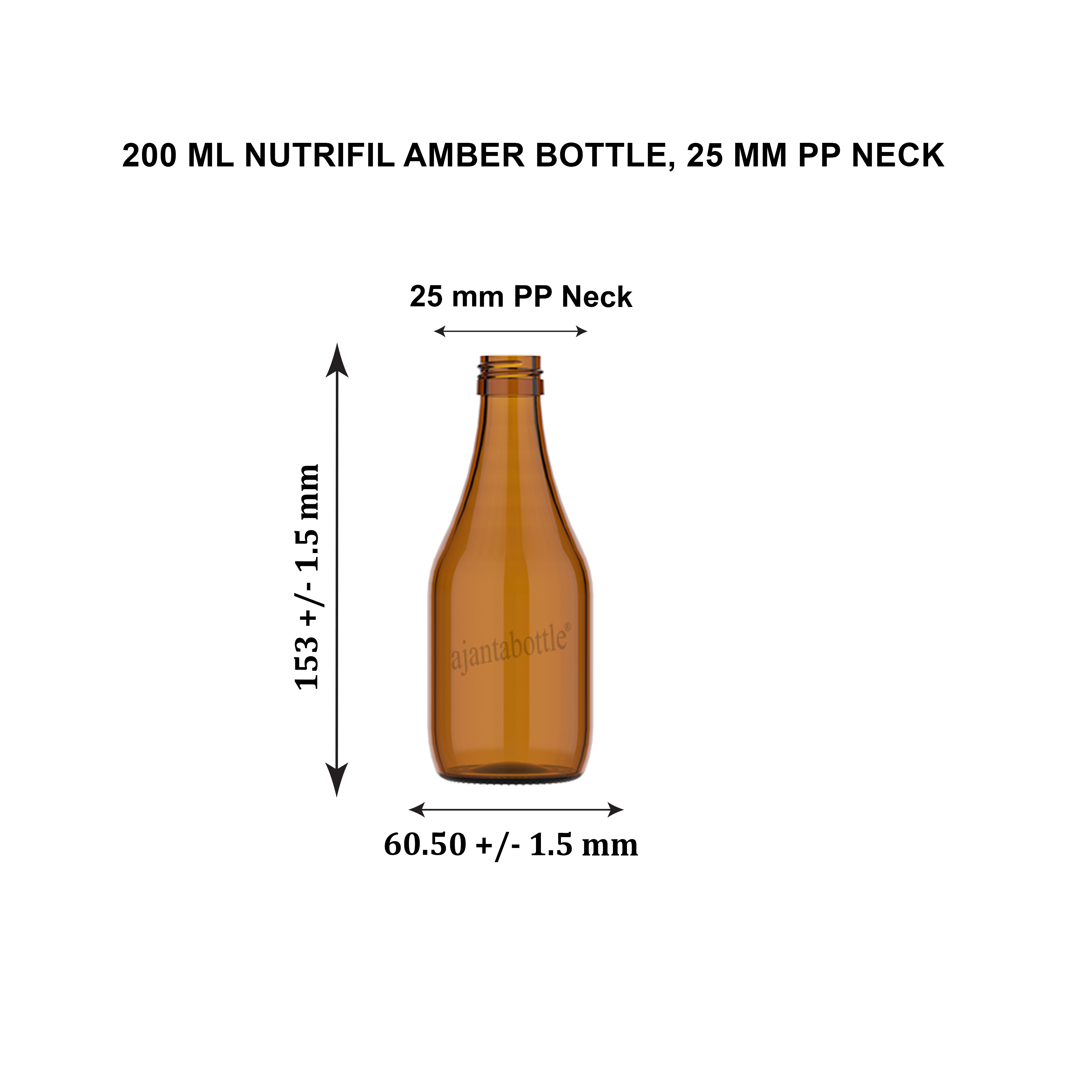 200 ml Nutrifil Amber Glass Bottle 25 mm ROPP Neck Ajanta Bottle