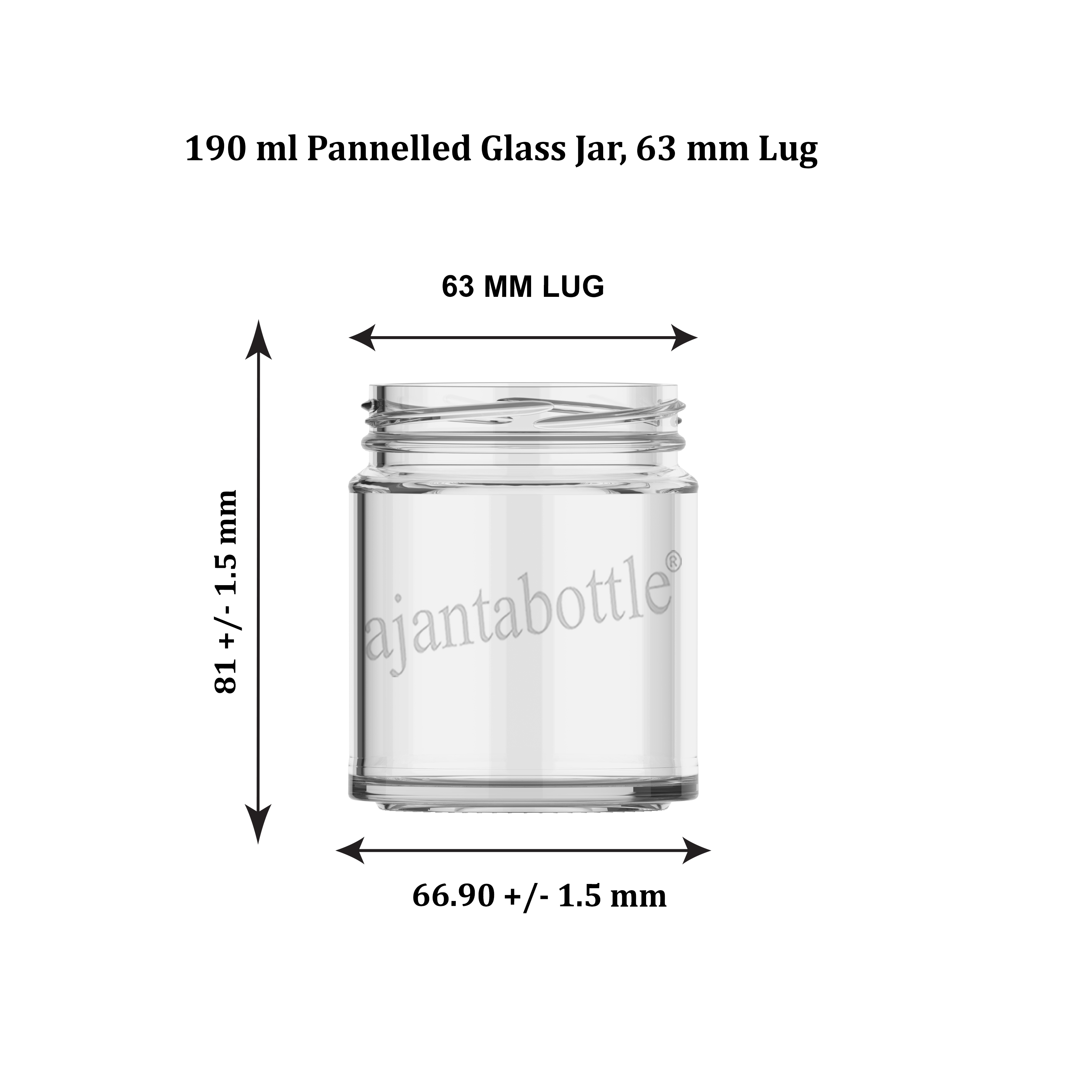 190 ml Pannelled Glass Jar, 63 mm Lug Neck - Ajanta Bottle Pvt Ltd