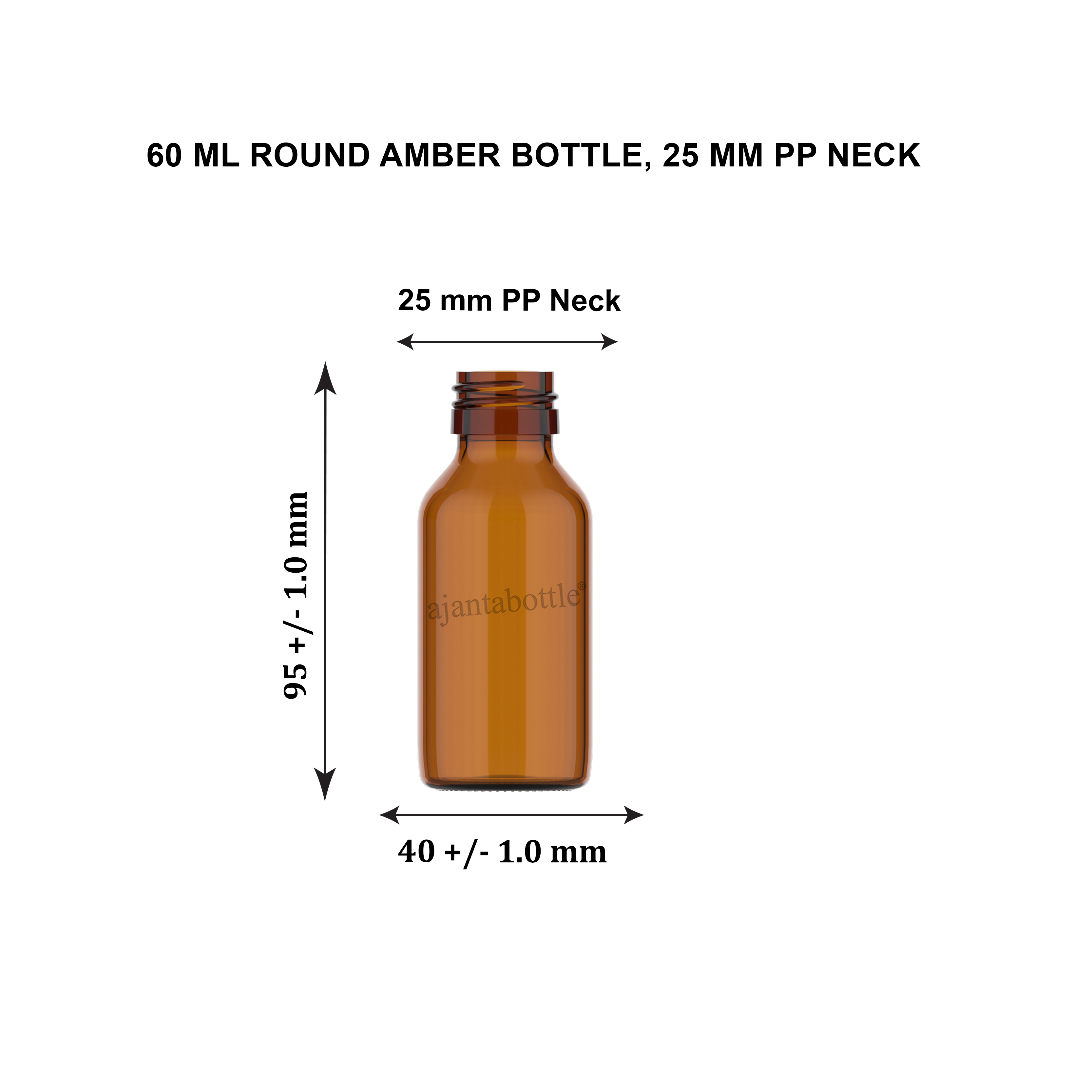60 ml Round Amber Glass Bottle 25 mm ROPP Neck - Ajanta Bottle Pvt Ltd 