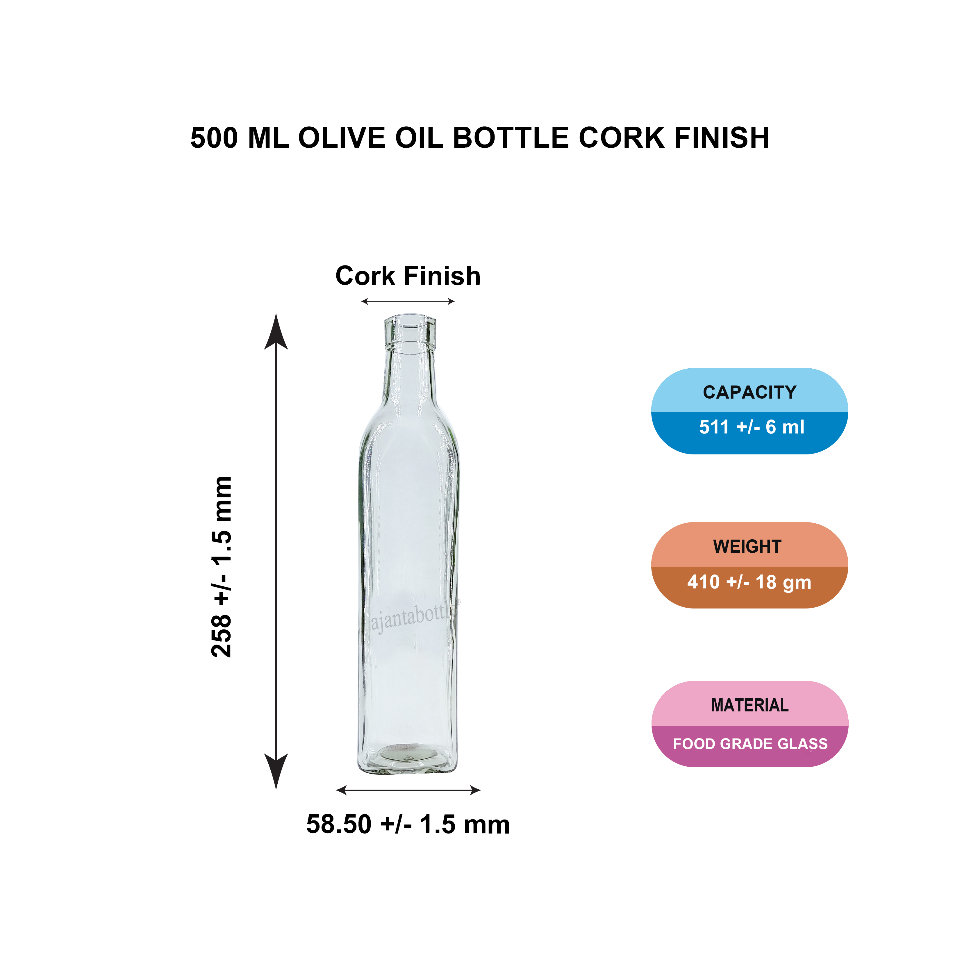 500 ml Olive Oil Glass Bottle Cork Finish Ajanta Bottle Pvt Ltd