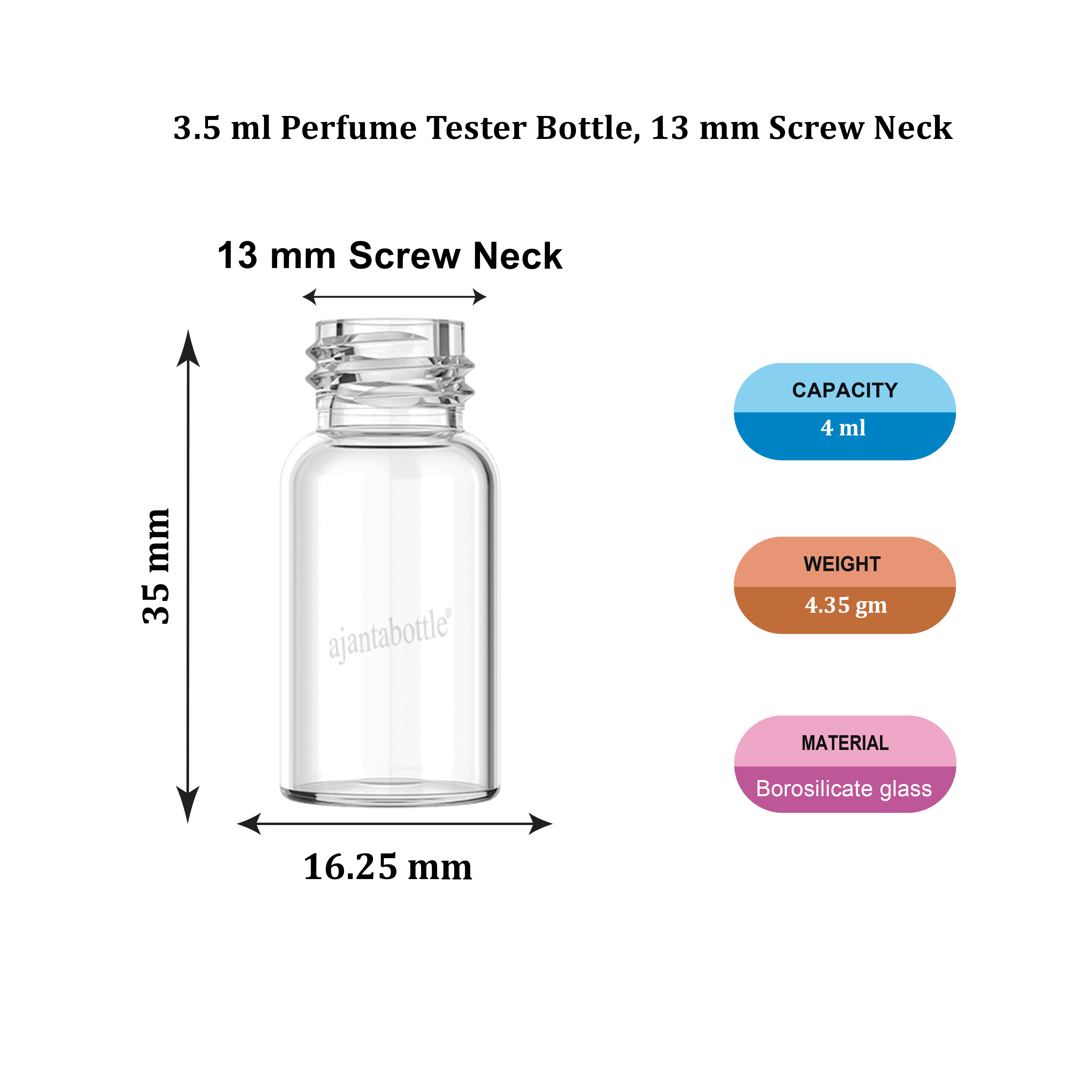 3.5 ml Perfume Tester Bottle Clear 13 mm Screw Neck Ajanta