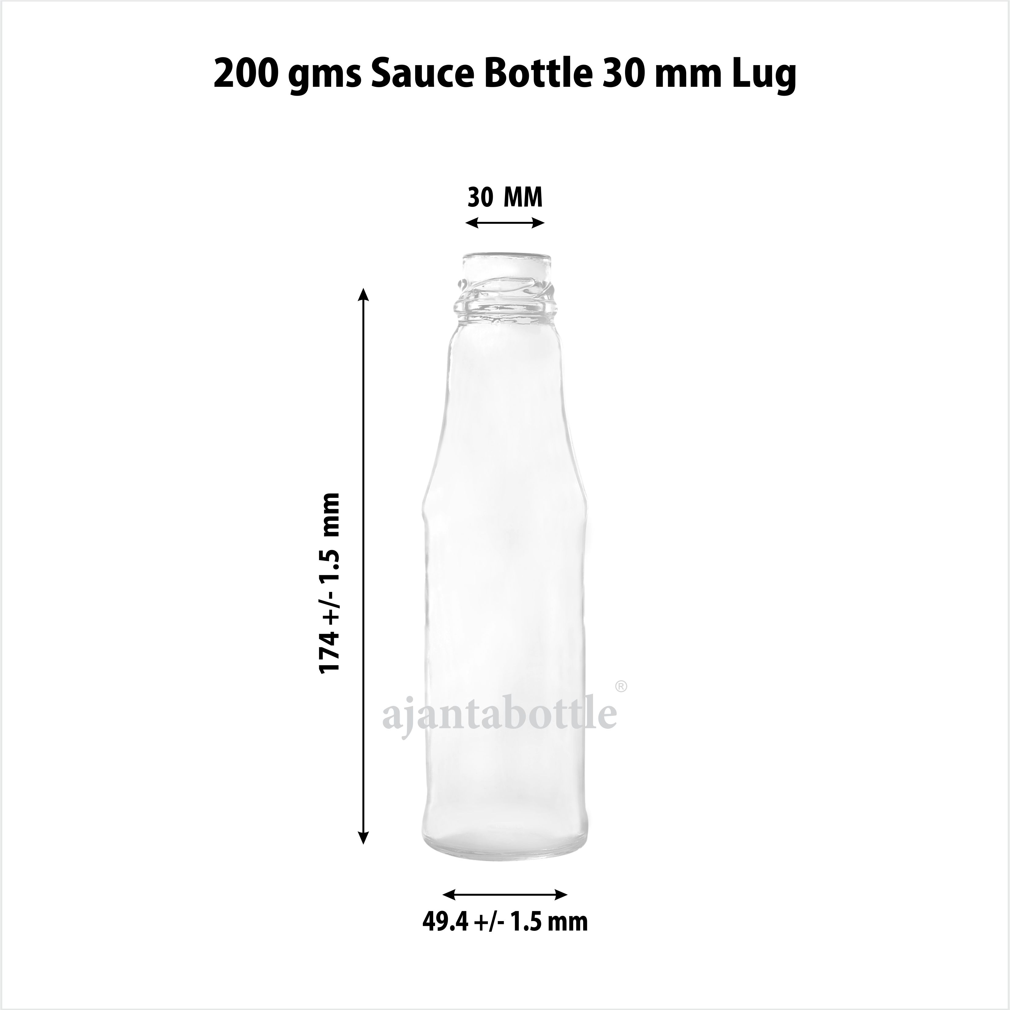 200 gm Tomato Ketchup Glass Bottle 30mm MTO Lug Neck Ajanta Bottle