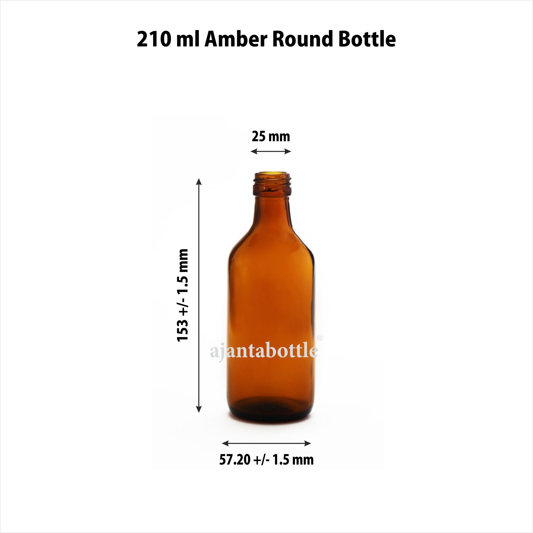 210 Ml Round Amber Glass Bottle 25 Mm ROPP Neck Ajanta Bottle Pvt Ltd