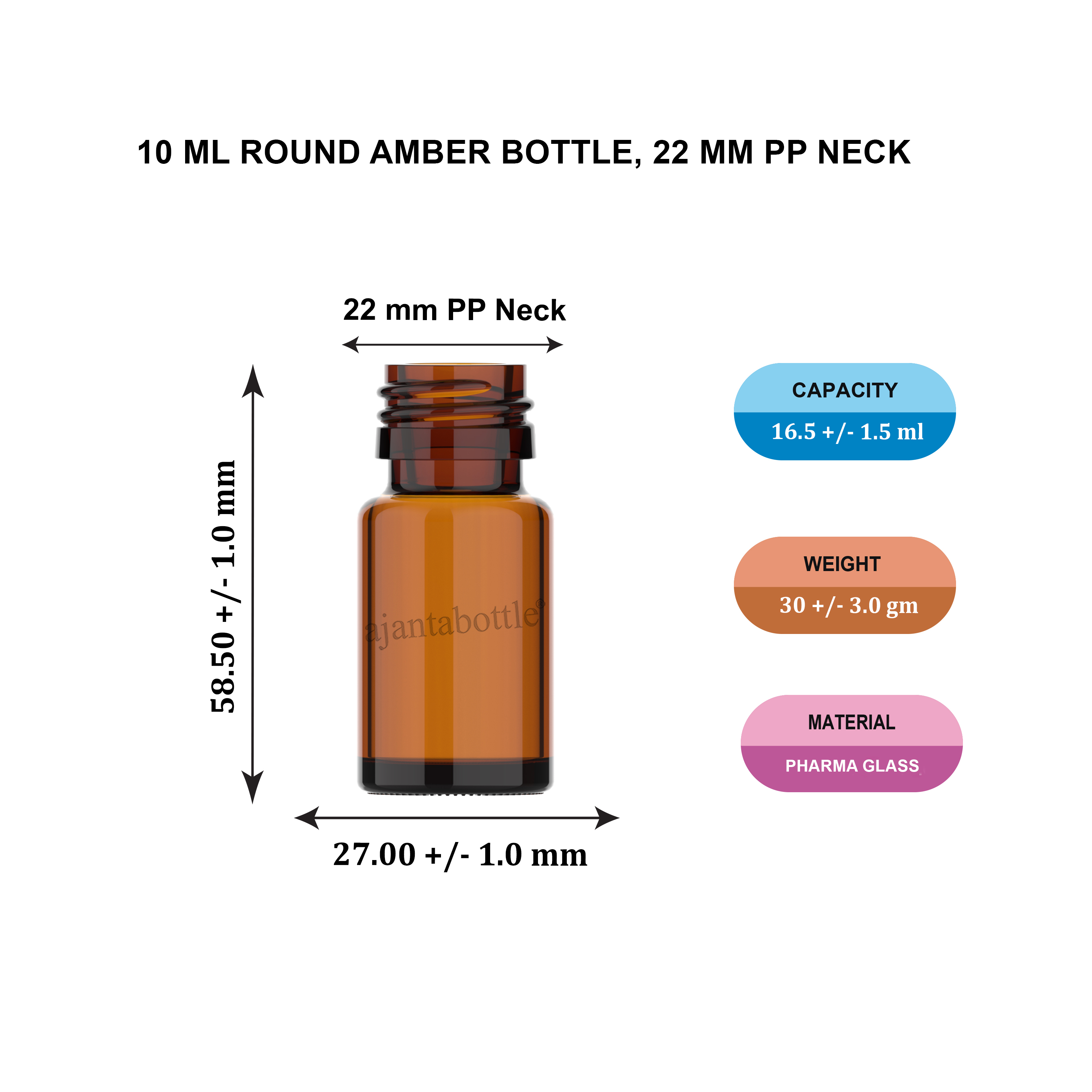 10 ml Dropper Amber Glass Bottle 18 mm Special Neck - Ajanta Bottle Pvt Ltd  