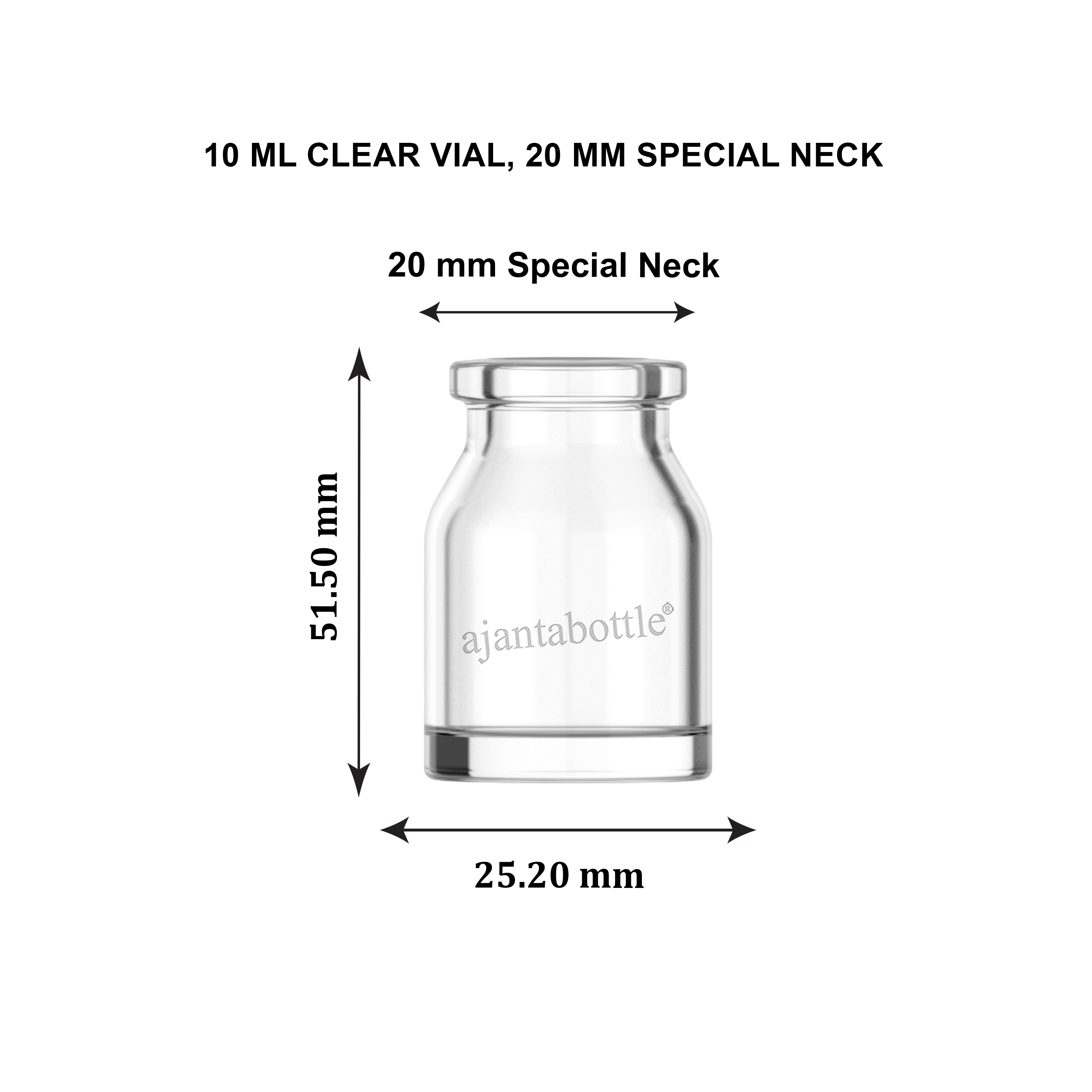 10 ml Clear Glass Vials 20 mm Special Neck - Ajanta Bottle Pvt Ltd