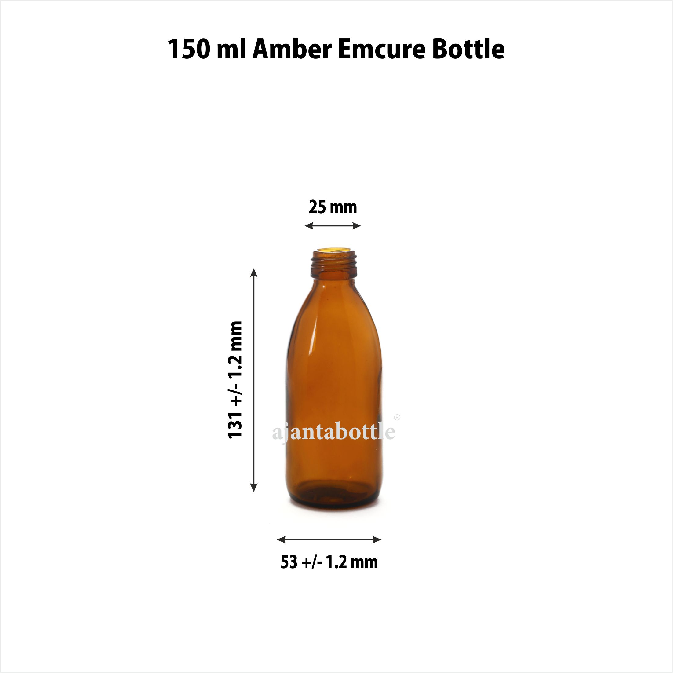 150 ml Round Emcure Amber Glass Bottle 25 mm ROPP Neck - Ajanta Bottle ...