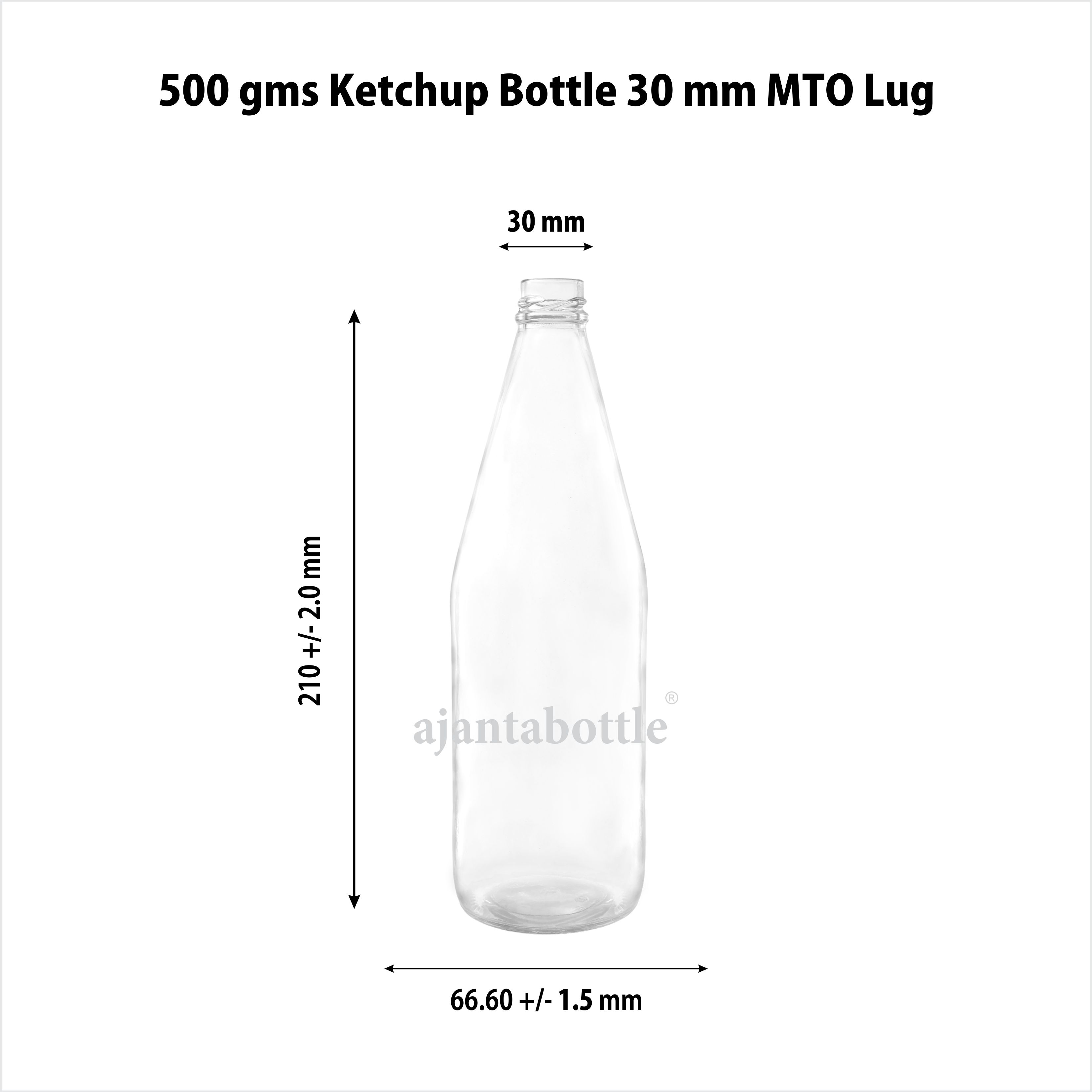 500 gm Tomato Ketchup Glass Bottle 30mm MTO Lug Neck Ajanta Bottle